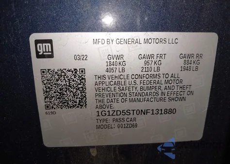 2022 Chevrolet Malibu Fwd Lt from USA, damaged, VIN 1G1ZD5ST0NF131880